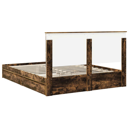 vidaXL Storage Bed with Drawer Smoked Oak 160 x 200 cm Engineered Wood