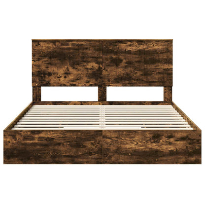vidaXL Storage Bed with Drawer Smoked Oak 160 x 200 cm Engineered Wood