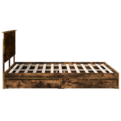 vidaXL Storage Bed with Drawer Smoked Oak 160 x 200 cm Engineered Wood