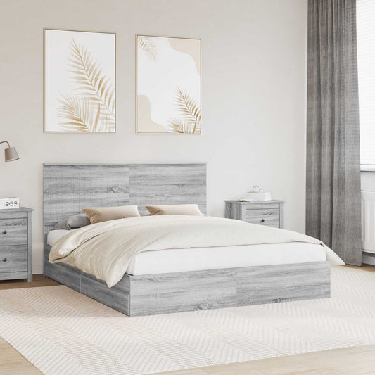 vidaXL Storage Bed Grey Sonoma 160 x 200 cm Engineered Wood