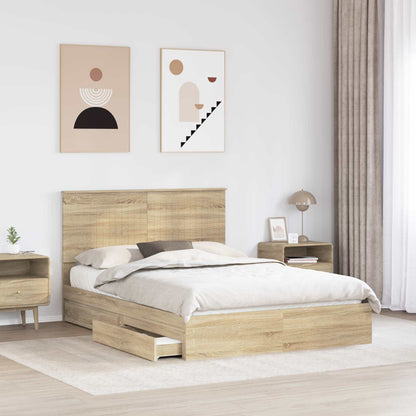 vidaXL Storage Bed with Drawer Sonoma Oak 135 x 190 cm Engineered Wood