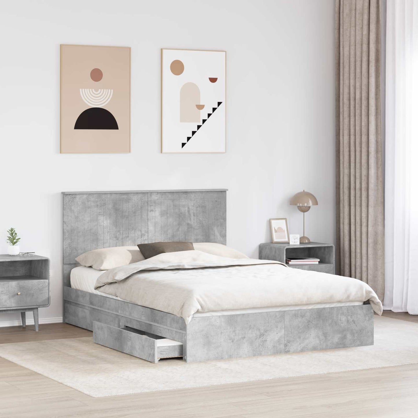 vidaXL Storage Bed Concrete Grey 135 x 190 cm Engineered Wood