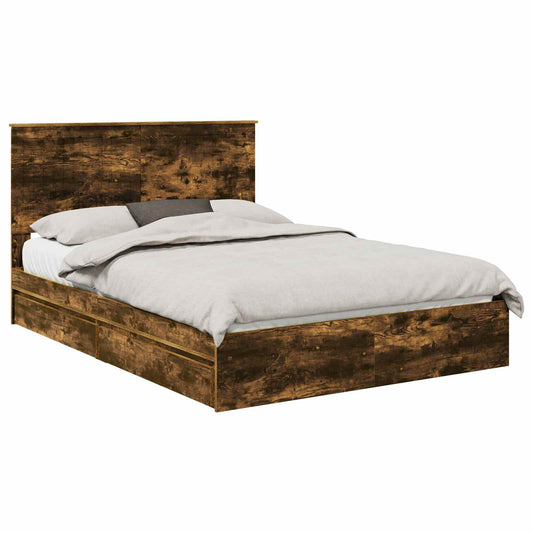 vidaXL Storage Bed with Drawer Smoked Oak 135 x 190 cm Engineered Wood