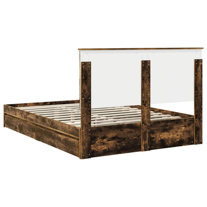 vidaXL Storage Bed with Drawer Smoked Oak 135 x 190 cm Engineered Wood