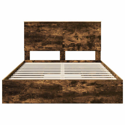 vidaXL Storage Bed with Drawer Smoked Oak 135 x 190 cm Engineered Wood