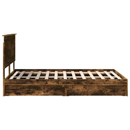 vidaXL Storage Bed with Drawer Smoked Oak 135 x 190 cm Engineered Wood