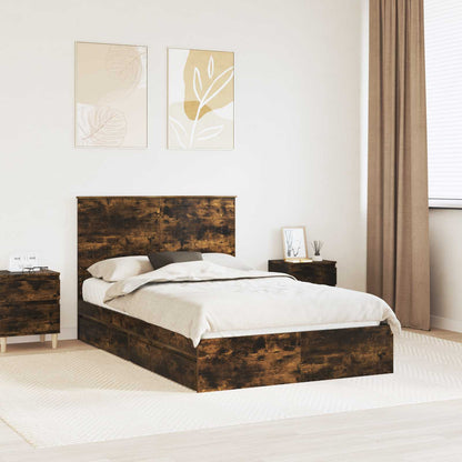 vidaXL Storage Bed with Drawer Smoked Oak 120 x 200 cm Engineered Wood