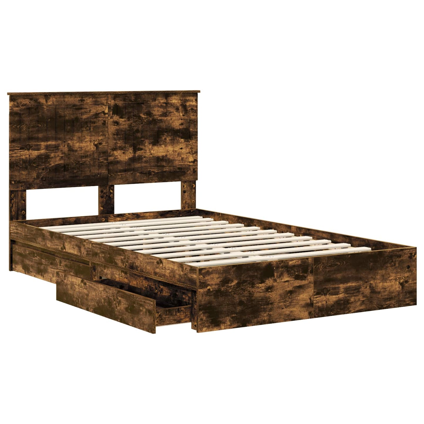 vidaXL Storage Bed with Drawer Smoked Oak 120 x 200 cm Engineered Wood
