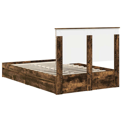 vidaXL Storage Bed with Drawer Smoked Oak 120 x 200 cm Engineered Wood
