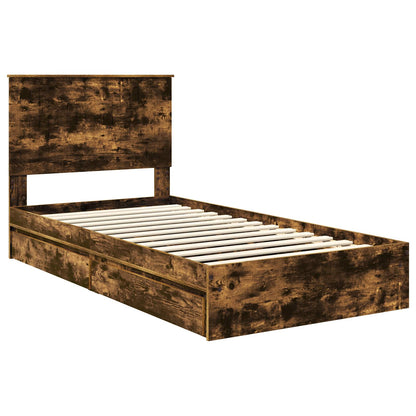 vidaXL Storage Bed with Drawer Smoked Oak 100 x 200 cm Engineered Wood