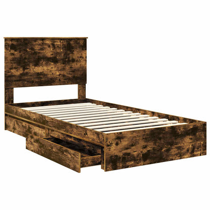 vidaXL Storage Bed with Drawer Smoked Oak 100 x 200 cm Engineered Wood