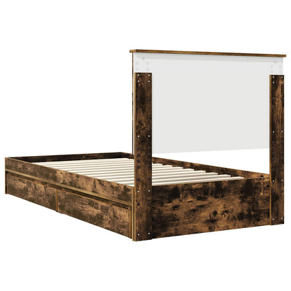vidaXL Storage Bed with Drawer Smoked Oak 100 x 200 cm Engineered Wood
