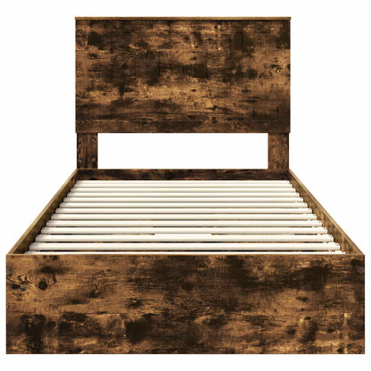 vidaXL Storage Bed with Drawer Smoked Oak 100 x 200 cm Engineered Wood