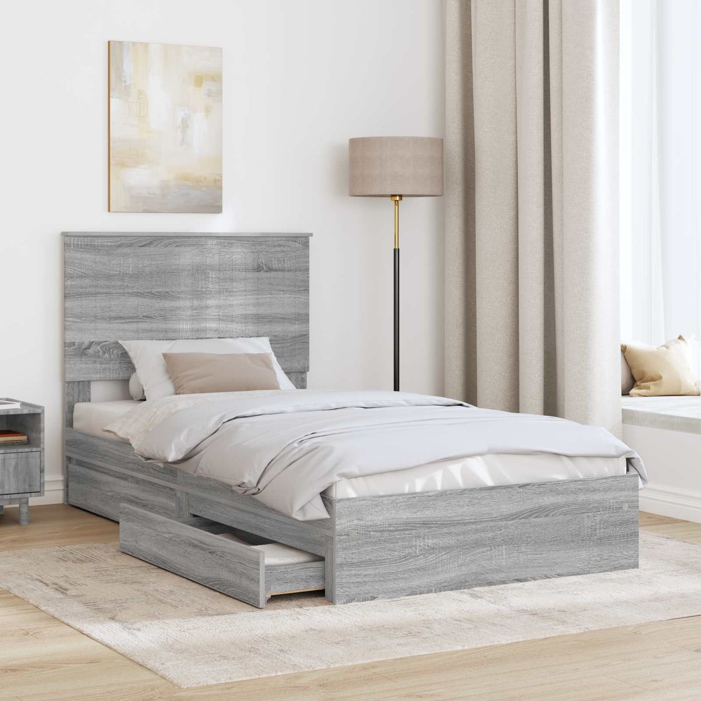 vidaXL Storage Bed Grey Sonoma 100 x 200 cm Engineered Wood