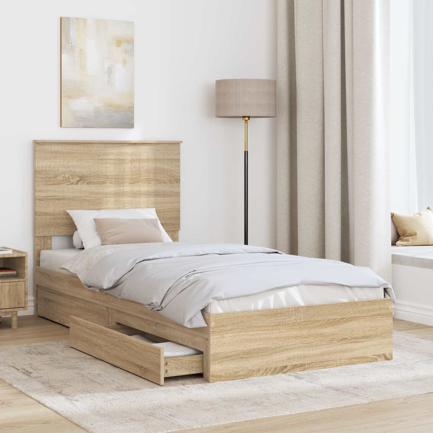 vidaXL Storage Bed with Drawer Sonoma Oak 90 x 200 cm Engineered Wood