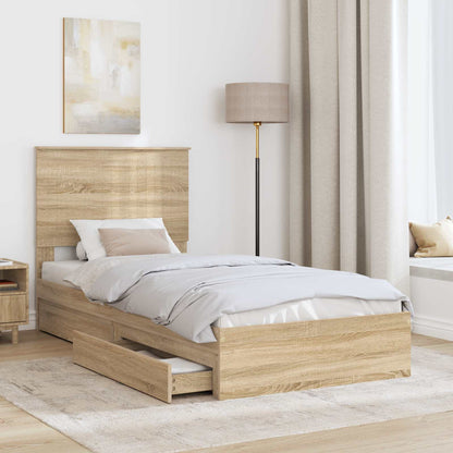 vidaXL Storage Bed with Drawer Sonoma Oak 90 x 200 cm Engineered Wood