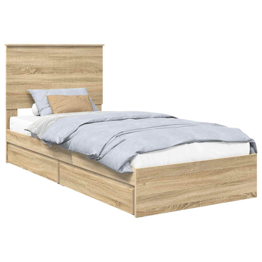 vidaXL Storage Bed with Drawer Sonoma Oak 90 x 200 cm Engineered Wood