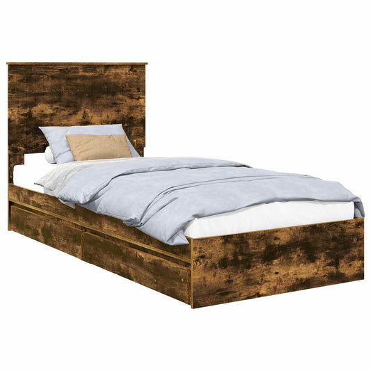 vidaXL Storage Bed with Drawer Smoked Oak 90 x 200 cm Engineered Wood