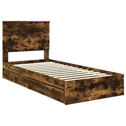 vidaXL Storage Bed with Drawer Smoked Oak 90 x 200 cm Engineered Wood