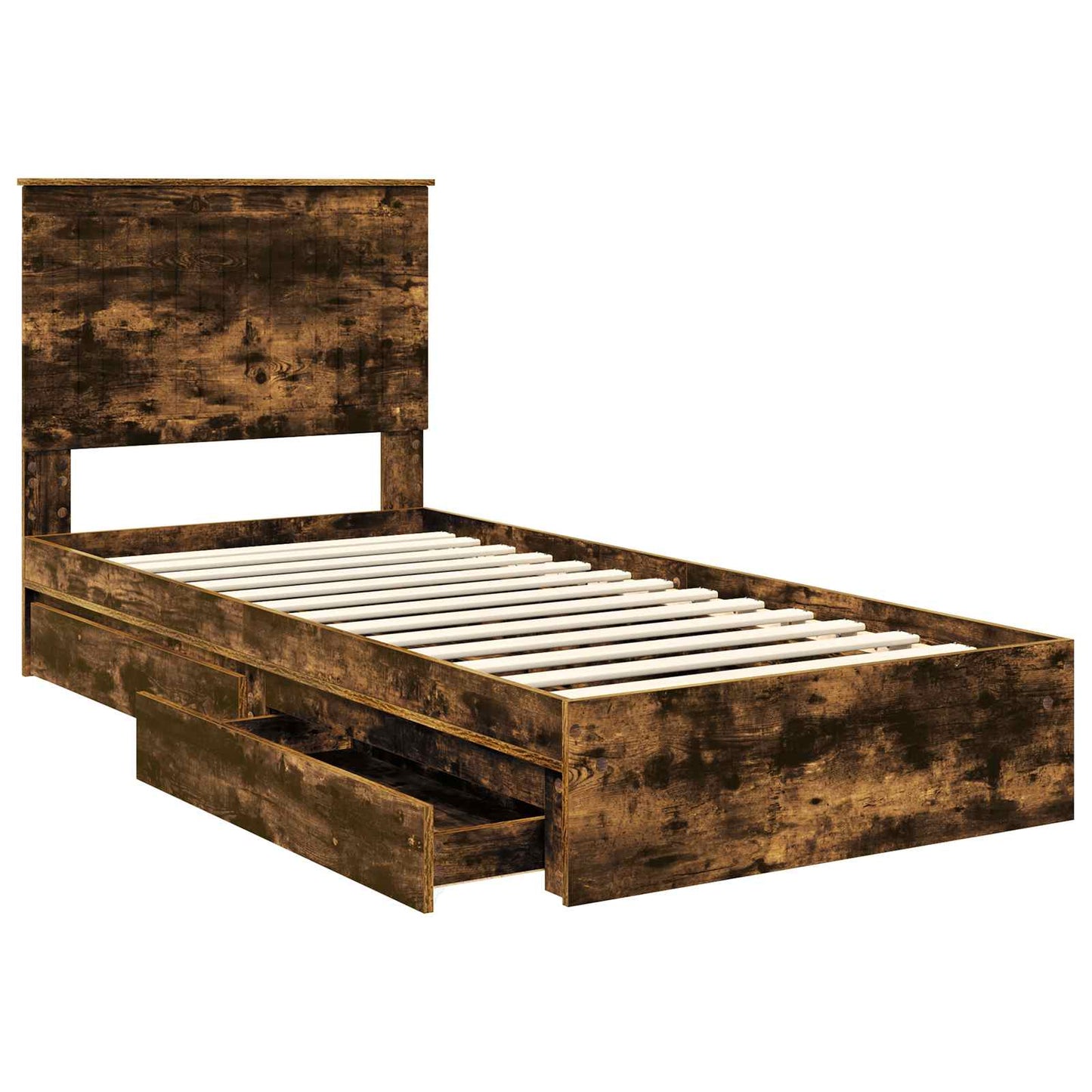 vidaXL Storage Bed with Drawer Smoked Oak 90 x 200 cm Engineered Wood