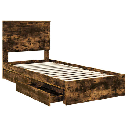 vidaXL Storage Bed with Drawer Smoked Oak 90 x 200 cm Engineered Wood