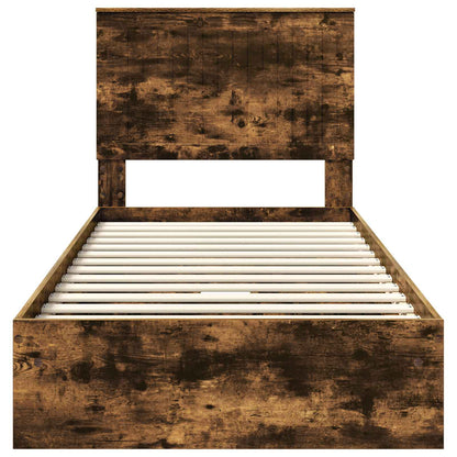vidaXL Storage Bed with Drawer Smoked Oak 90 x 200 cm Engineered Wood
