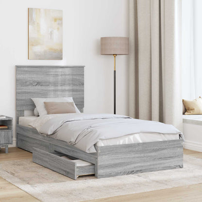 vidaXL Storage Bed with Drawer Grey Sonoma 90 x 200 cm Engineered Wood