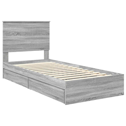 vidaXL Storage Bed with Drawer Grey Sonoma 90 x 200 cm Engineered Wood