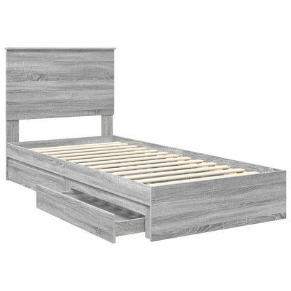 vidaXL Storage Bed with Drawer Grey Sonoma 90 x 200 cm Engineered Wood