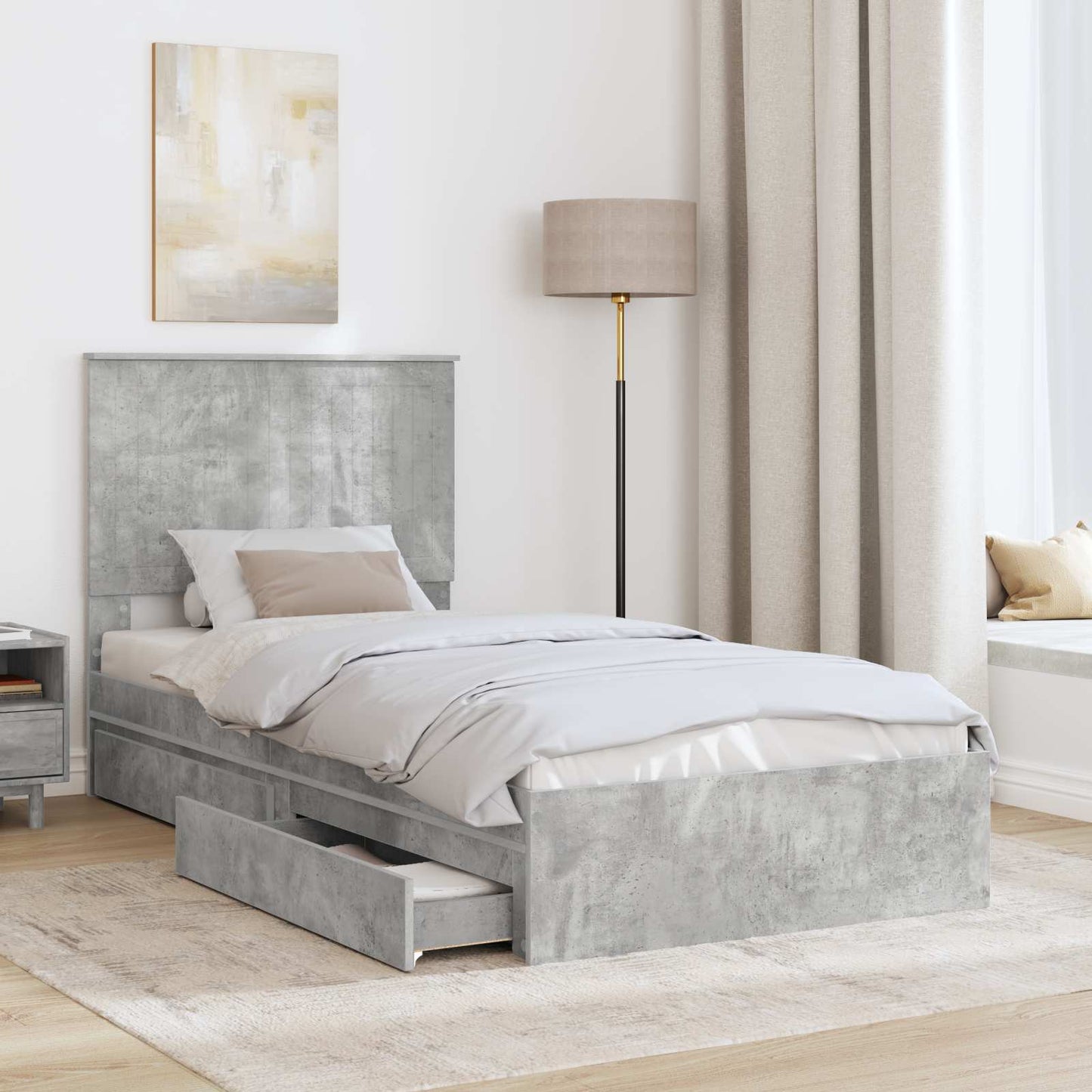 vidaXL Storage Bed Concrete Grey 90 x 190 cm Engineered Wood