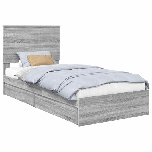 vidaXL Storage Bed with Drawer Grey Sonoma 90 x 190 cm Engineered Wood