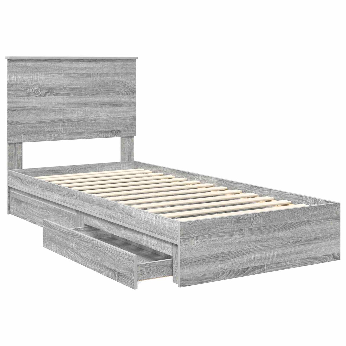 vidaXL Storage Bed with Drawer Grey Sonoma 90 x 190 cm Engineered Wood