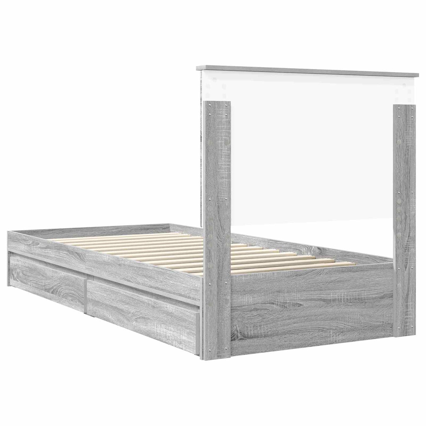 vidaXL Storage Bed with Drawer Grey Sonoma 90 x 190 cm Engineered Wood