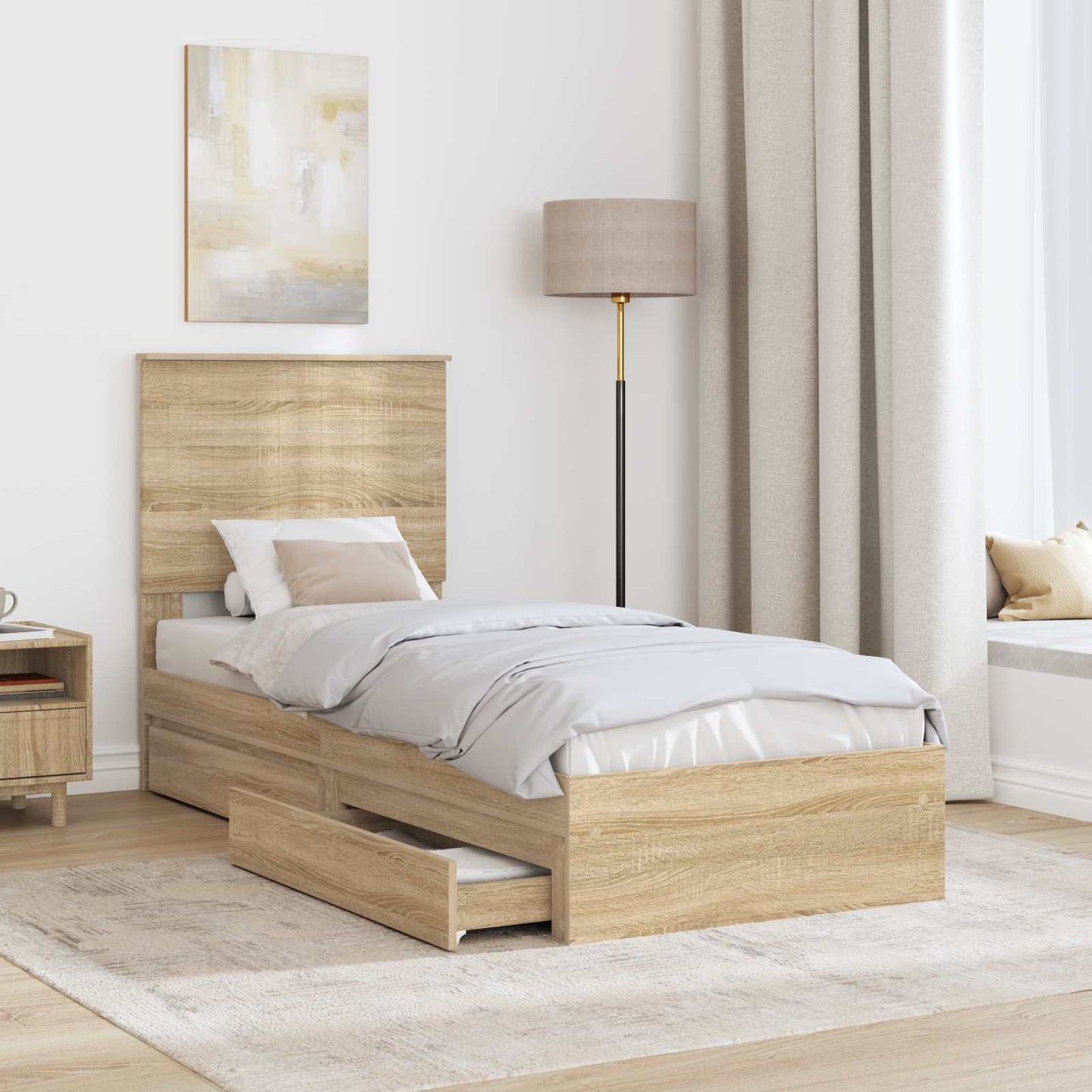 vidaXL Storage Bed with Drawer Sonoma Oak 75 x 190 cm Engineered Wood