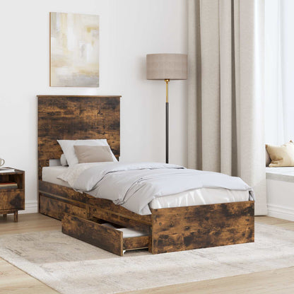 vidaXL Storage Bed with Drawer Smoked Oak 75 x 190 cm Engineered Wood
