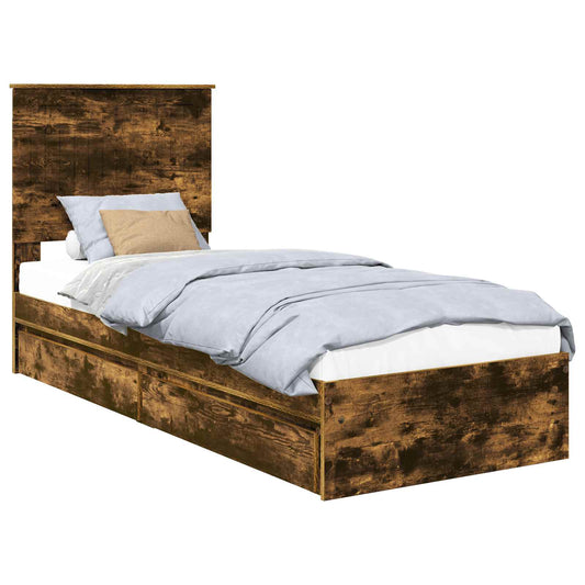 vidaXL Storage Bed with Drawer Smoked Oak 75 x 190 cm Engineered Wood