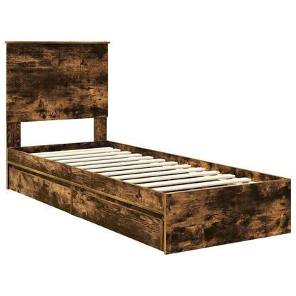 vidaXL Storage Bed with Drawer Smoked Oak 75 x 190 cm Engineered Wood
