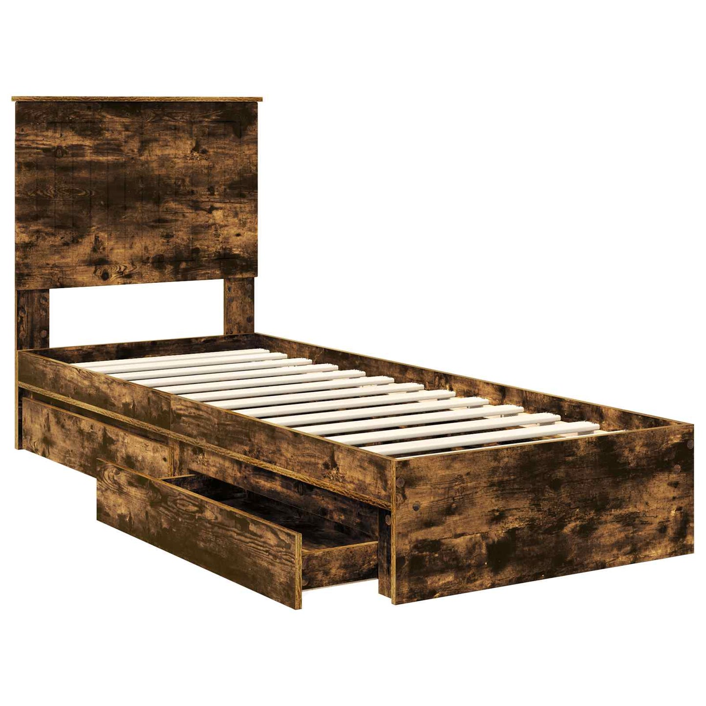 vidaXL Storage Bed with Drawer Smoked Oak 75 x 190 cm Engineered Wood