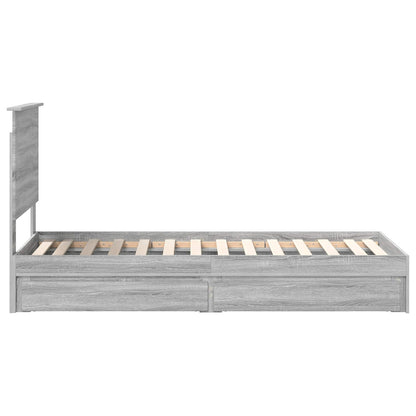 vidaXL Storage Bed with Drawer Grey Sonoma 75 x 190 cm Engineered Wood
