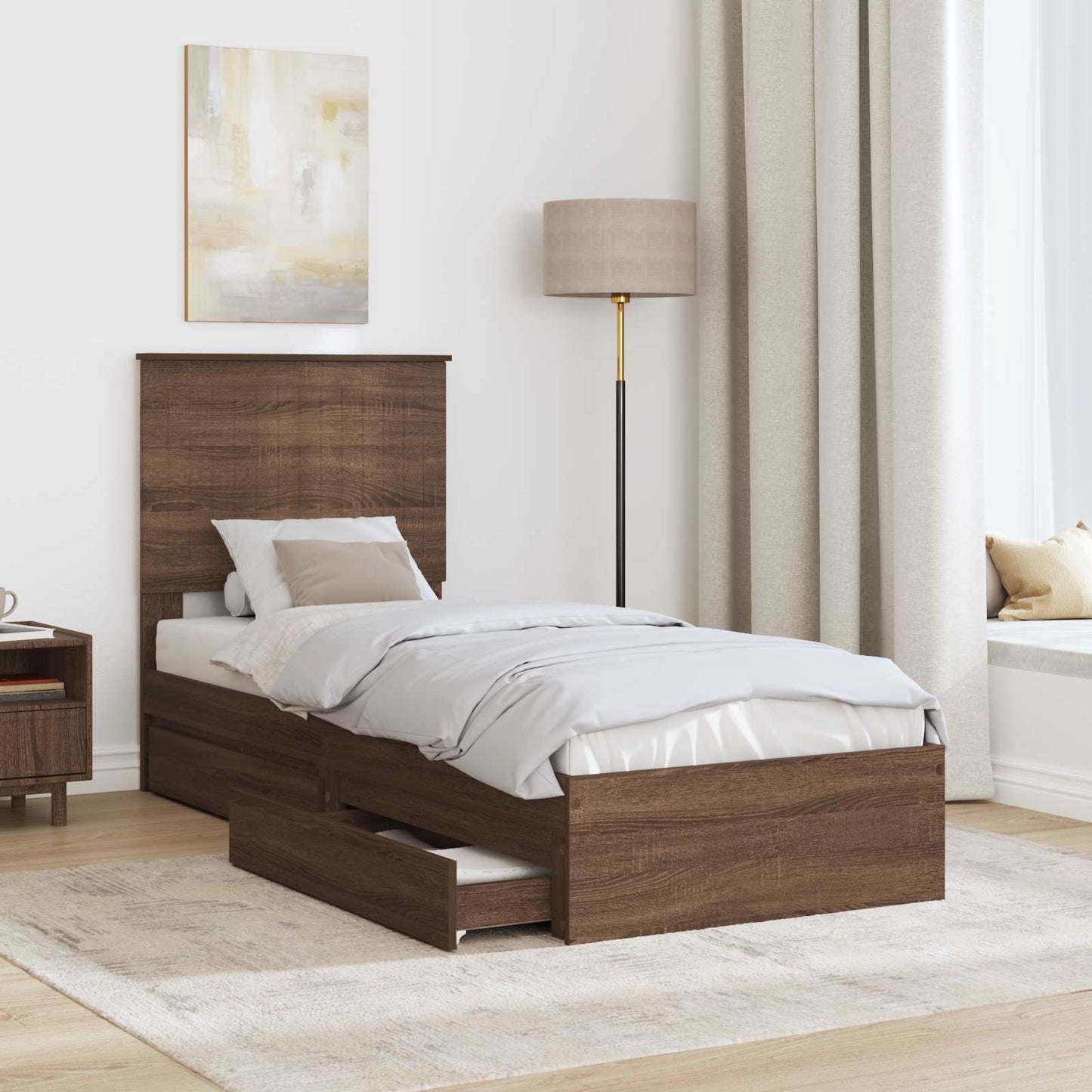vidaXL Storage Bed with Drawer Brown Oak 75 x 190 cm Engineered Wood
