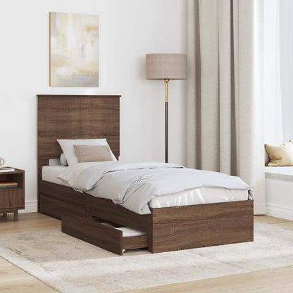 vidaXL Storage Bed with Drawer Brown Oak 75 x 190 cm Engineered Wood