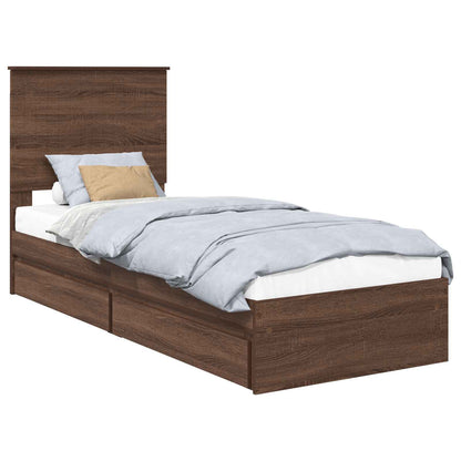 vidaXL Storage Bed with Drawer Brown Oak 75 x 190 cm Engineered Wood