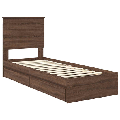 vidaXL Storage Bed with Drawer Brown Oak 75 x 190 cm Engineered Wood