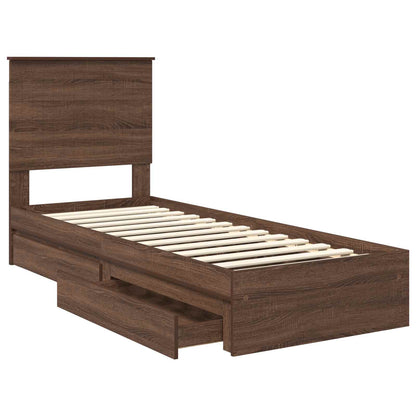 vidaXL Storage Bed with Drawer Brown Oak 75 x 190 cm Engineered Wood
