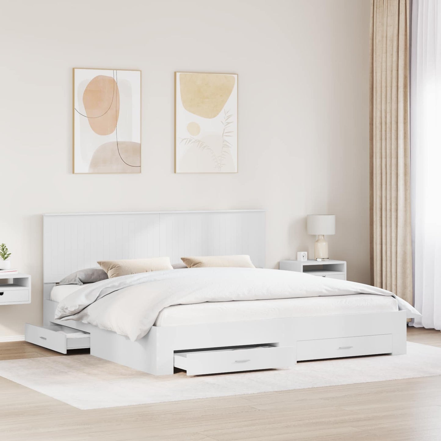 vidaXL Bed Frame with Headboard White 200 x 200 cm Engineered Wood