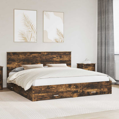 vidaXL Bed Frame with Drawer Smoked Oak 200 x 200 cm Engineered Wood