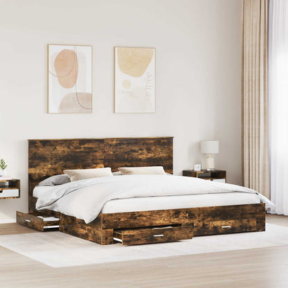 vidaXL Bed Frame with Drawer Smoked Oak 200 x 200 cm Engineered Wood