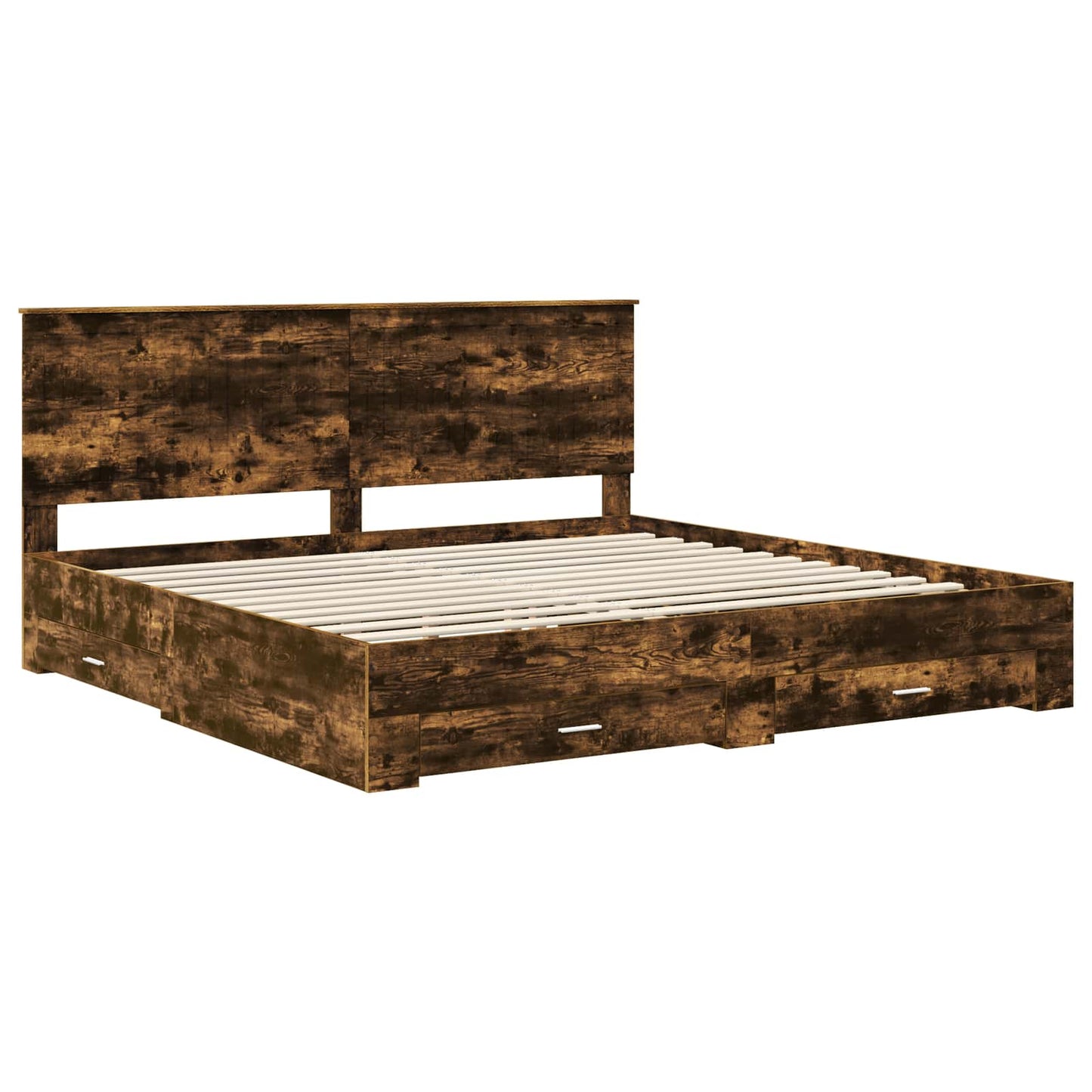 vidaXL Bed Frame with Drawer Smoked Oak 200 x 200 cm Engineered Wood