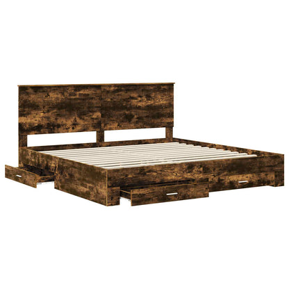 vidaXL Bed Frame with Drawer Smoked Oak 200 x 200 cm Engineered Wood