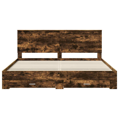 vidaXL Bed Frame with Drawer Smoked Oak 200 x 200 cm Engineered Wood